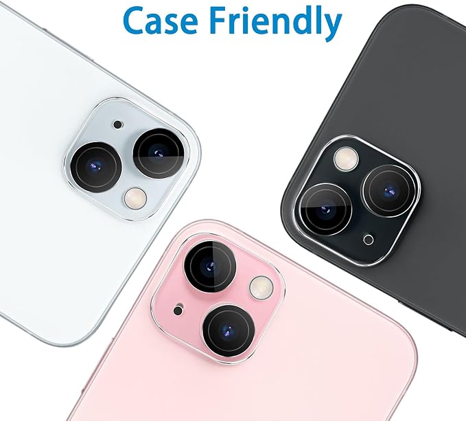 Dengduoduo 3 Pack Tempered Glass Camera Lens Protector for iPhone 15 6.1" & for iPhone 15 Plus 6.7",Bling Glitter, Ultra HD, 9H Hardness, Anti-Scratch, Case Friendly [No Affect on Night Shots]-Silver - Image 6