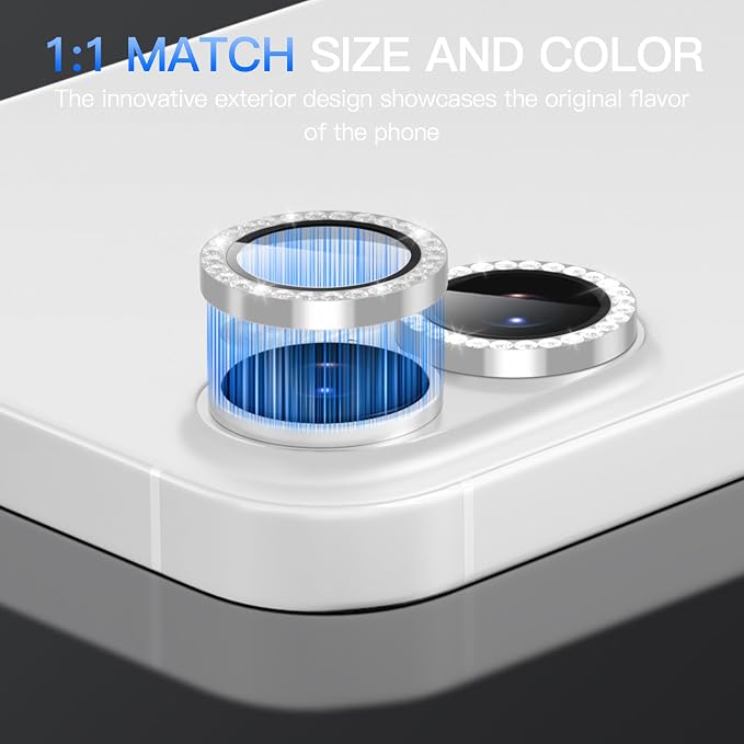 Suoman for iPhone 17 Camera Lens Protector, Glitter Diamond Individual Metal Tempered Glass Camera Lens Cover [Strong-Adhesion][Does not Affect Night Shots] -Silver - Image 6