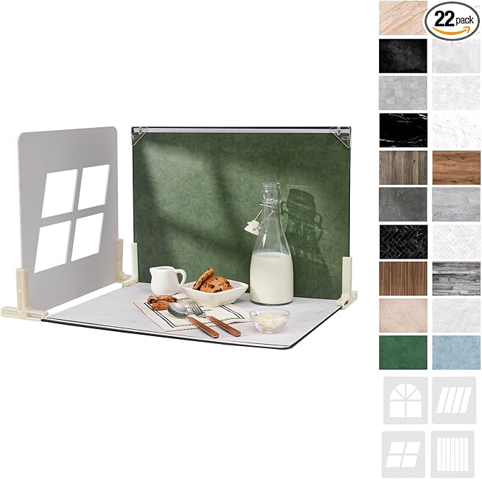 16 x 11.5 in Photo Backdrop Kit, 10 Sheets, 20 Patterns, 4 Shadow Boards | Creates 4 Window-Style Light Effects for Food, Jewelry, Cosmetics and Other Small Product Photos, Flat Lays and Videos. by MDAOCRY