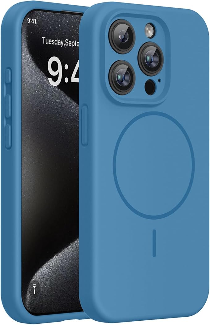 miracase Magnetic for iPhone 15 Pro Max Case, [Soft Anti-Scratch Microfiber Lining], Compatible with MagSafe, Liquid Silicone Case Shockproof Drop Protection Phone Case for 15 ProMax, Capri Blue by Miracase