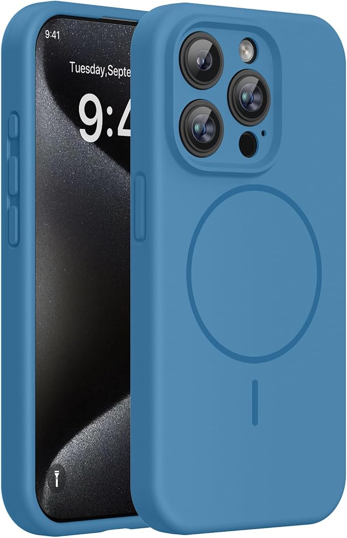 Miracase Magnetic for iPhone 15 Pro Case, Silicone, Soft Microfiber Lining | Compatible with MagSafe, Liquid Silicone Case Shockproof Drop Protection Phone Case for 15 Pro, Capri Blue by Miracase