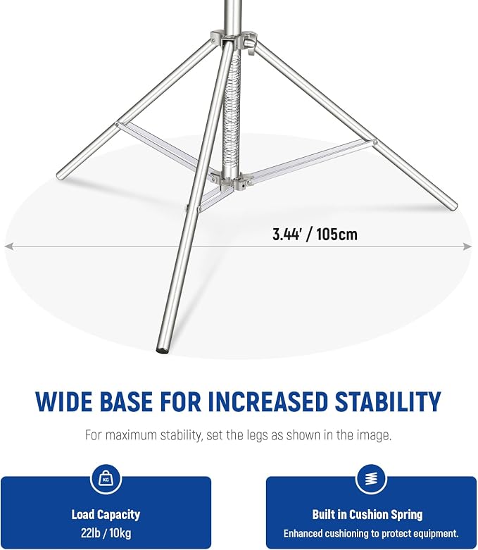 NEEWER 2Pcs 9.2ft Stainless Steel Light Stands, Spring Cushioned Heavy Duty Photography Tripod Stand with 1/4"-3/8" Adapter for Strobe Video Ring Light Monolight Softbox, 22lb Max Load, ST-280SS - Image 4