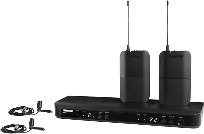 Shure BLX188/CVL UHF Wireless Microphone System - Perfect for Interviews, Presentations, Theater - 14-Hour Battery Life, 300 ft Range | Includes (2) Lavalier Mics, Dual Channel Receiver | H8 Band by Shure