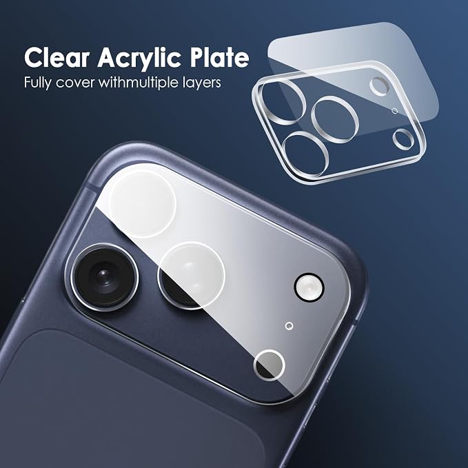 FanTEK Camera Lens Protector Compatible with iPhone 17 Pro Max, 9H Tempered Glass Camera Screen Cover, Ultra HD Clear Acrylic Full Coverage Guard, Case Friendly - Image 4