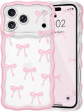 QLTYPRI for iPhone 17 Pro Pink Bow Case, Clear Cute Pink Ribbon Bow Phone Case Curly Wavy Aesthetic Phone Cover, Soft Slim Transparent TPU Shockproof Protective Cover for Women Girls - Ribbon Bow by QLTYPRI