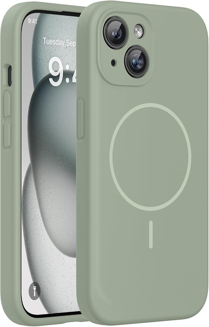 Miracase Silicone & Magnetic for iPhone 15 Plus Case, Patina Green | Compatible with MagSafe, Soft Microfiber Lining, Liquid Silicone Case Shockproof Drop Protection Phone Case for 15 Plus by Miracase