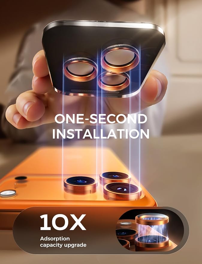 MAGIC JOHN 2 pack for iPhone 17 Pro Max/17 Pro Camera Lens Protector,Orange | [Alignment Kit&1:1 Invisible Fit] 9H Aerospace Tempered Glass, Ultra HD, Metal Individual Ring - Image 2