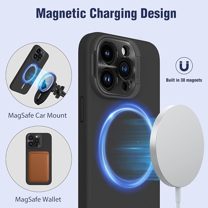 Nillkin for iPhone 15 Pro Max Case Silicone[Compatible with MagSafe][Innovation Metal Camera Invisible Stand] Military Grade Protection Shockproof Phone Case for iPhone 15 Pro Max 6.7'' Blue - Image 4