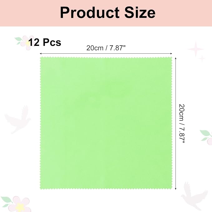 uxcell 12 Pcs Microfiber Cleaning Cloth for Glasses, 8 x 8 Inch Eyeglass Cleaning Cloth, Glasses Cleaner Wipes for Electronics Lenses Screens Cameras Cell Phones, Green - Image 2