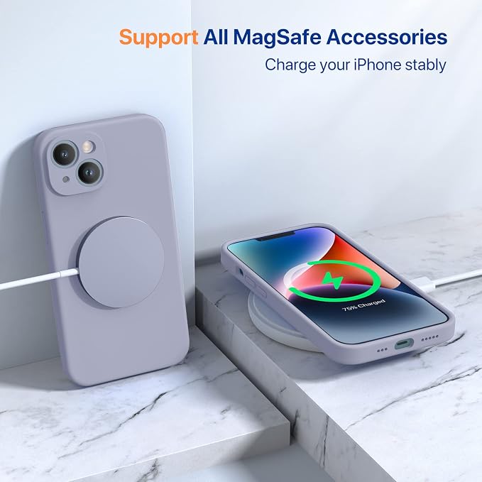 Miracase Silicone for iPhone 14 Case, Lavender Gray | Soft Anti-Scratch Microfiber Lining, Premium Silicone Cover Shockproof Drop Protection Phone Case for 14 - Image 7