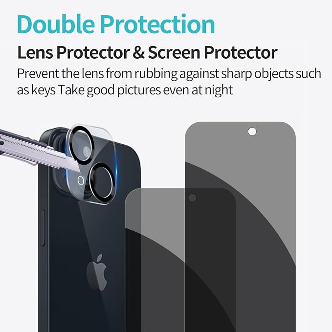 PEHAEL for iPhone 15 Plus Privacy Screen Protector+Camera Lens Protector | Installation kits, Anti-Spy Private, Anti-Scratch, 9H Tempered Glass, Case Friendly, 2+2 Pack, [6.7 inch] - Image 6