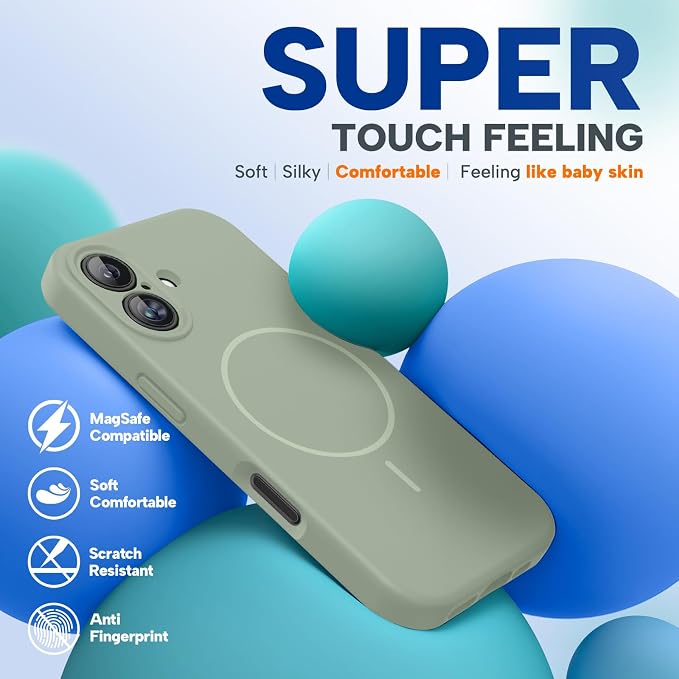 Miracase Silicone & Magnetic for iPhone 16 Case, Patina Green | Compatible with MagSafe, Anti-Scratch Microfiber Lining, Liquid Silicone Case Shockproof Drop Protection Phone Case for 16 - Image 7