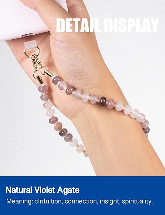 CH.yishi Crystal Beaded Phone Charm Wrist Strap Camera Lanyard | Handmade Cell Phone Chain,with Tether Tab,Keychain Bag Wallet Natural Stone Charm,Headphone Gemstone Decor,Camera Wrist Strap - Image 2