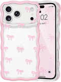 QLTYPRI for iPhone 17 Pro Pink Bow Case, Clear Cute Pink Ribbon Bow Phone Case Curly Wavy Aesthetic Phone Cover, Soft Slim Transparent TPU Shockproof Protective Cover for Women Girls - Tiny Bow by QLTYPRI