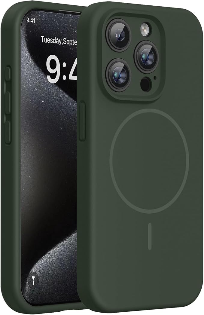 miracase Magnetic for iPhone 15 Pro Max Case, [Soft Anti-Scratch Microfiber Lining], Compatible with MagSafe, Liquid Silicone Case Shockproof Drop Protection Phone Case for 15 ProMax, Dark Green by Miracase