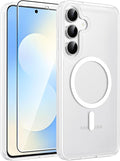 FNTCASE for Samsung Galaxy S25 FE Case, Fit for Magsafe, Screen Protector | Translucent Matte Magnetic Back, 14FT Military Grade Drop Protection, Slim Shockproof Protective Phone Cover, White by FNTCASE