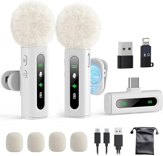 USB C Lavalier Microphone Wireless Mini Mic for Type-C Android Phone/Tablet/PC Video Recording Clip-on Mics with Rotatable Clip&Denoise Recording, Ideal for Vlog Tiktok Youtube Content Creator, White by GoorDik