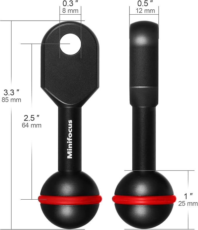 MINIFOCUS 1" Ball to YS Head Clip Arm, 2PCS 3.35"/8.5cm Aluminum Alloy YS Head Adapter Lightweight Arm Underwater Photography Lighting System Connector for Diving Strobe/Video Light - Image 3