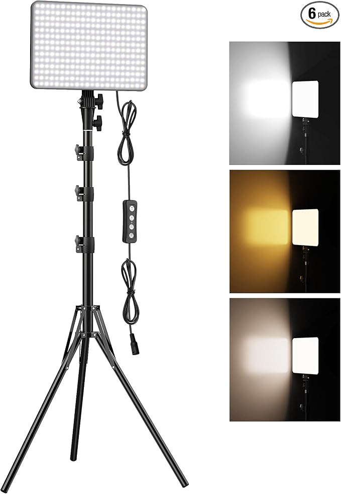 30W Upgraded Photography Lighting Kit, Anautin 6-Pack LED Video Lighting for Video Recording, 3700Lux Studio Lights with Tripod Stand for Photography, Streaming, Gaming, Podcast, Filming, Vlogging by Anautin