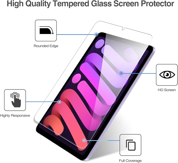 ProCase 3 Pack Screen Protector for iPad Mini 7(A17 Pro) / Mini 6 8.3 inch | with 3 Camera Lens Protector, 9H Hardness HD Clear Tempered Glass Film Guard for iPad Mini 7th 6th Generation 2024 2021 - Image 5