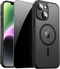 for iPhone 14 Case with Privacy Screen Protector, Black | Full Camera Protection, Translucent Matte Magnetic, Compatible with MagSafe, Shockproof Phone Cover, Slim Fit by ZOZDOKG