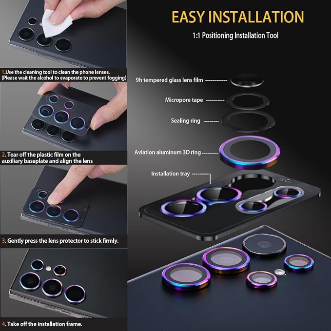 Camera Lens Protector for Samsung Galaxy S24 Ultra, Diamond Pink | Tempered Glass, Auto-align Tray, Easy Installation, Case Friendly, Anti-Scratch, HD Clear, Ultra Slim - Image 6