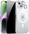 for iPhone 14 Case Clear with Privacy Screen Protector | Full Camera Protection, Transparent Magnetic, Compatible with MagSafe, Shockproof Phone Cover, Slim Fit by ZOZDOKG
