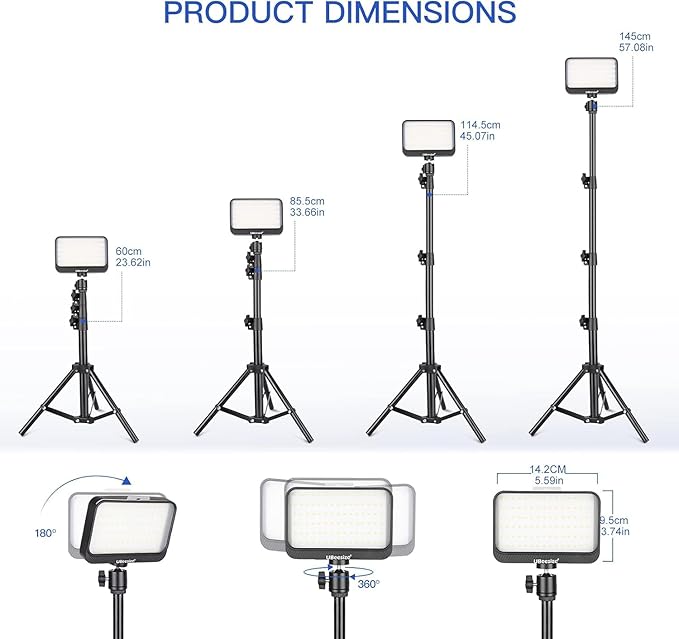 UBeesize LED Video Light Kit, 2Pcs Dimmable Continuous Portable Photography Lighting with Adjustable Tripod Stand & 5 Color Filters for Tabletop/Low-Angle Shooting, for Zoom, Game Streaming, YouTube - Image 6