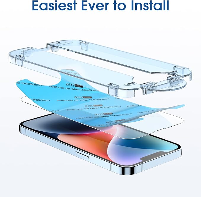 amFiIm OneTouch for iPhone 13/13 Pro/17e/16e/14 Screen Protector 6.1" | Tempered Glass Auto-Alignment 30s Install, Bubble Free, Scratch & Drop Protection, HD Clear[2 Pack] (13/14/16e/17e-6.1'') - Image 3