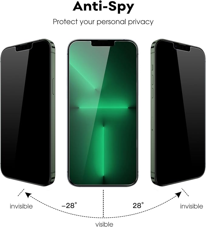 JETech Privacy Screen Protector for iPhone 13 Pro, 2+2 Pack | Anti-Spy Tempered Glass, with Camera Lens Protector, Easy Installation Tool - Image 3