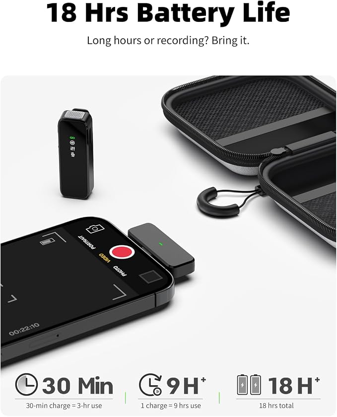 Wireless Lavalier Microphone, Lightning & USB-C Receivers, 18H | For iPhone Android PC, Noise Cancellation, 100ft Transmission, 18H Battery, Wireless Lapel Microphone for Video Recording - Image 3