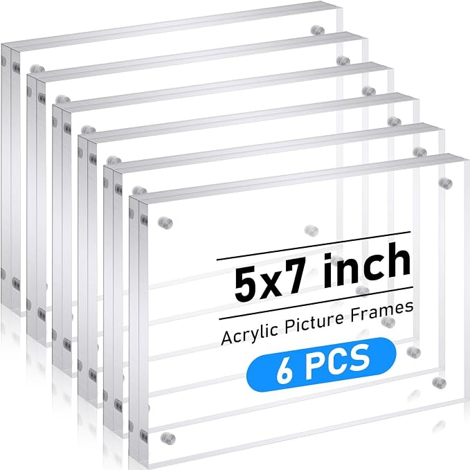 Kigley 6 Pcs 5 x 7 Inch Acrylic Picture Frames, Clear Acrylic Photo Business Card Frame Desktop Display Double Sided Wallet Size Frame Freestanding Frames for Film Photos Cards Stamp - Image 9