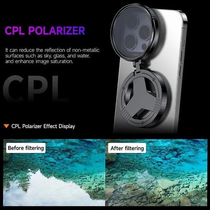 2-in-1 Magnetic CPL & Star Filter Lens, 52mm Phone Camera Lens Filter Kit, Anti-Glare Polarizing Mount Adapter Compatible for iPhone (1PC) - Image 2