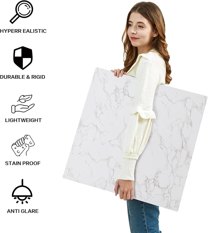 2 PCS 4 Pattern Boards Photo Backdrop for Flat Lay, Food Photography Background 24x24 Inch, BEIYANG (Marble+Light Gray) - Image 3