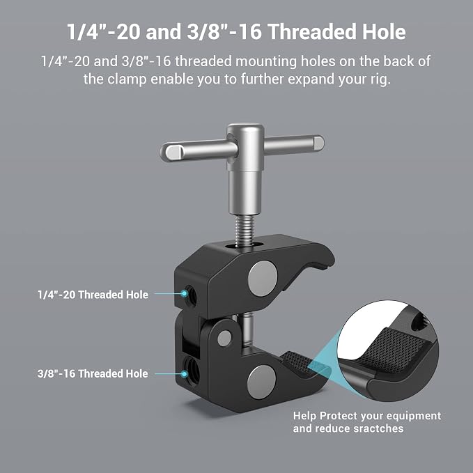 SMALLRIG Super Clamp w/ 1/4" and 3/8" Thread and 5.8 Inches Adjustable Friction Power Articulating Magic Arm with 1/4" Thread Screw for LCD Monitor/LED Lights - KBUM2730 (Pack of 2) - Image 4