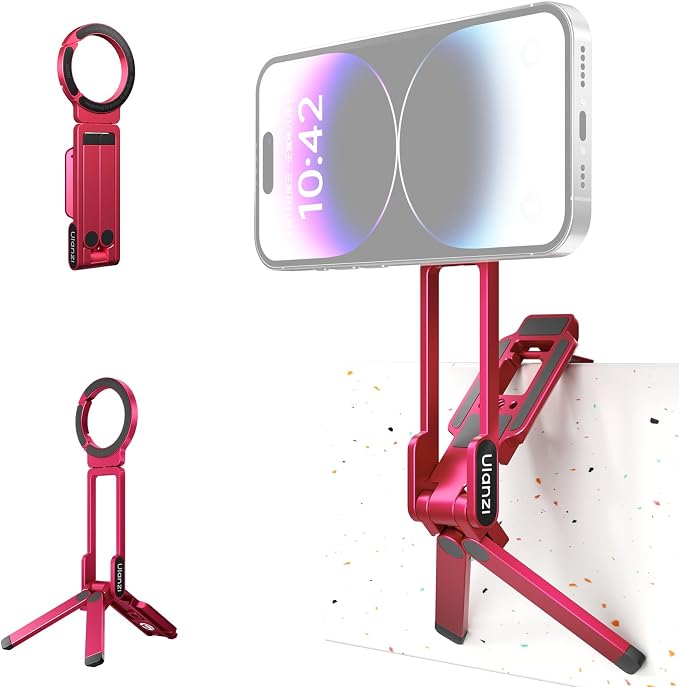 ULANZI MA38 Magnetic Phone Tripod for iPhone, Portable Phone Holder Red | Portable Phone Tripod for Magsafe w Foldable Hook Double-Sided 1/4'' Screw for Travel Vlog Selfie iPhone 17/16/15/14/13 by ulanzi