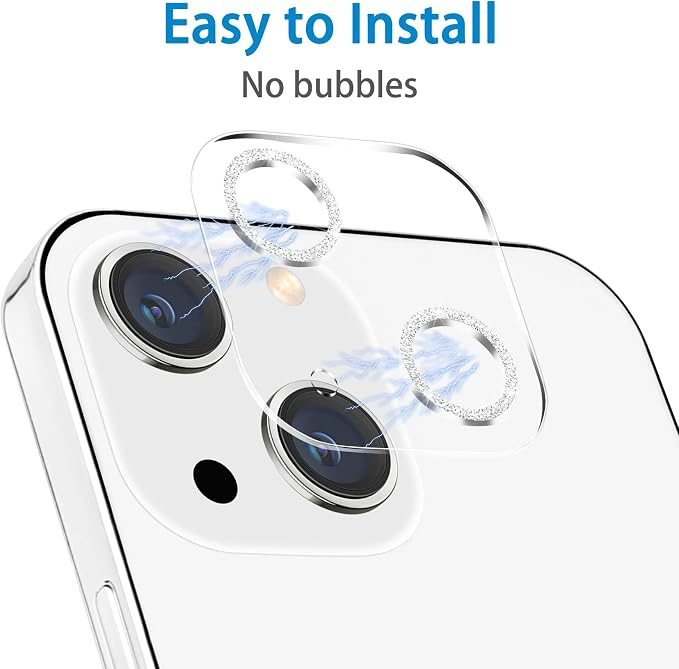 Dengduoduo 3 Pack Tempered Glass Camera Lens Protector for iPhone 15 6.1" & for iPhone 15 Plus 6.7",Bling Glitter, Ultra HD, 9H Hardness, Anti-Scratch, Case Friendly [No Affect on Night Shots]-Silver - Image 4