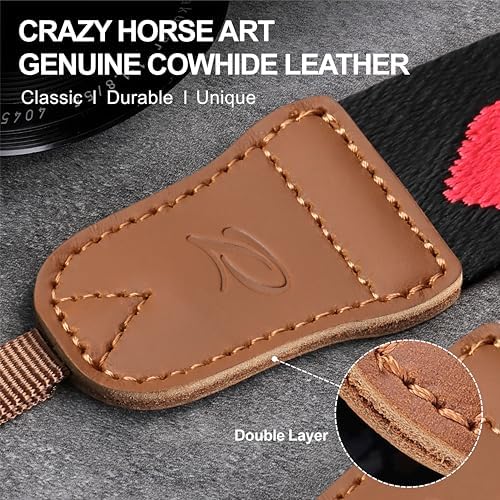 Padwa Lifestyle Red Hearts Camera Strap - 1.5" Crazy Horse Cowhide Head Cotton Strap,Vintage Embroidery Camera Straps for Photographers and All Cameras,Cute Adjustable Neck Strap for Adults & Kids - Image 4