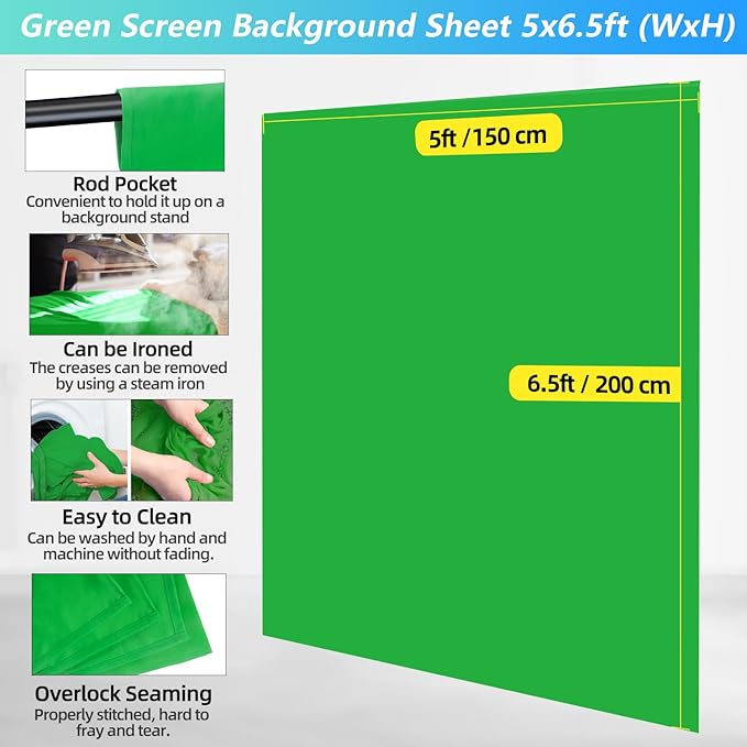 Green Screen Backdrop Kit with Stand, 5X6.5ft Portable Green Screen Backdrop with Stand kit, GreenScreen Background with Stand Carrying Bag Clamp for Streaming Video Zoom - Image 6