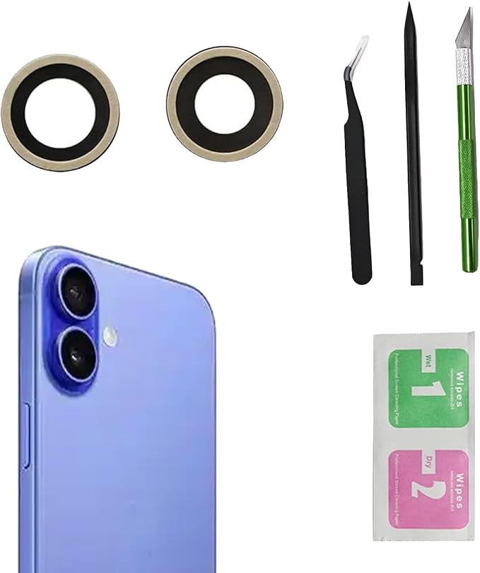 2pcs/Set Back Camera Lens Glass Replacement for iPhone 16 Plus Camera Lens Replacement with Pre-Installed Adhesive + Repair Tool Kit, Anti-Lens Scratch & Waterproof by Dogxiong