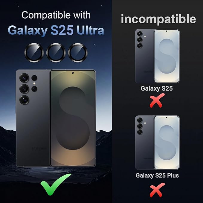 Korecase for Samsung Galaxy S25 Ultra Camera Lens Protector, Colorful | Shockproof Individual Metal Ring Rear Lens Covers - Image 2