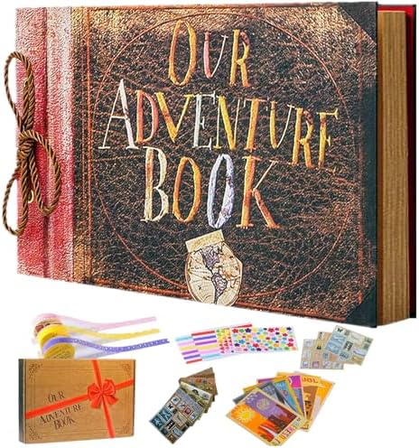 Adventure Book Scrapbook DIY Handmade Retro Style Travel Souvenir, 11.92 x 7.62" Embossed Lettering Scrapbook Inspired by 'Up', Memory Book For Anniversary Wedding,Travelling,Valentine's Day Gifts by Unknown