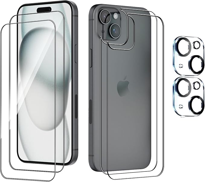 Front and Back Protector for iPhone 15 + Camera Lens Protector | (2+2+2) 9H Hardness, Easy to Install with Alignment Tool,Case Friendly by BIGFLYANTS