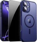 for iPhone 16 Case with Privacy Screen Protector, Blue | Full Camera Protection, Matte Translucent, Magnetic, Compatible with MagSafe, Shockproof Phone Cover, Slim Fit by ZOZDOKG