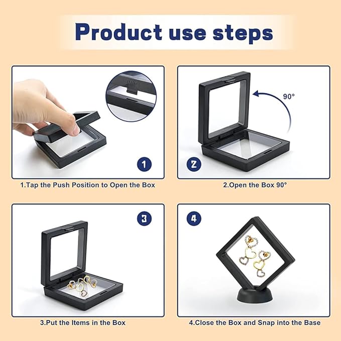 6 Pcs 3D Floating Display Case Frame Display Holder Stands Transparent PE Film Storage Box for Jewelry Challenge Coin Medal Antique 5.51 x 5.51 x 0.8 inch Black and White - Image 6