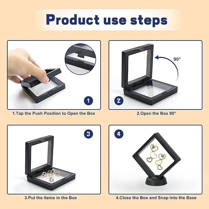 4 Pcs Octagonal Shape 3D Floating Display Case Frame Display Holder Stands Inner Round PE Film Storage Box for AA Coin Jewelry Challenge Coin Medal Antique 5 x 5 inch Black and White - Image 5