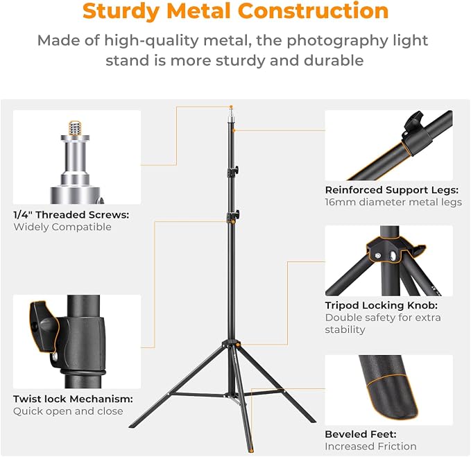 K&F CONCEPT Light Stand for Photography, 7.5ft/2.3M Extendable Tripod | Lighting Tripod with 1/4" Screw for Lighting/Strobe Light/Webcams/Cameras/Softbox, with Storage Bag, TL02 - Image 3