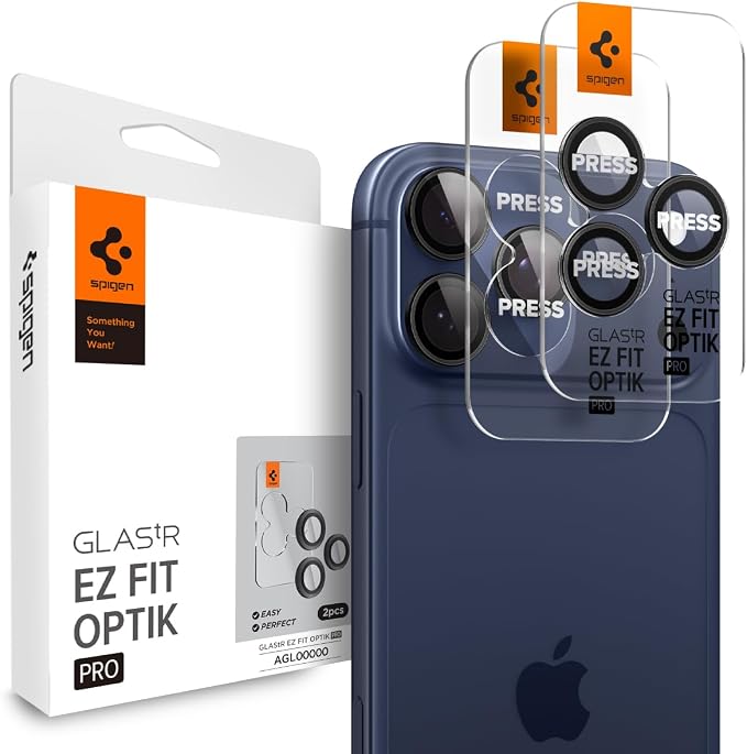 Spigen Camera Protector for iPhone 17 Pro Max, 17 Pro, 16 Pro Max, 16 Pro | GlasTR EZ Fit Optik Pro, 9H+ Tempered glass, Scratch resistant, Auto-align tray, Case-friendly-Black [2 Pack] by Unknown