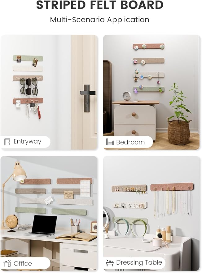 Fluxynara 13" x 2" Felt Wall Panels, Boho | 8-Pack Includes 50 Push Pins and Adhesive Tabs for Photos, Notes and Decor in Bedroom Doors, Home Office or Studios - Image 6
