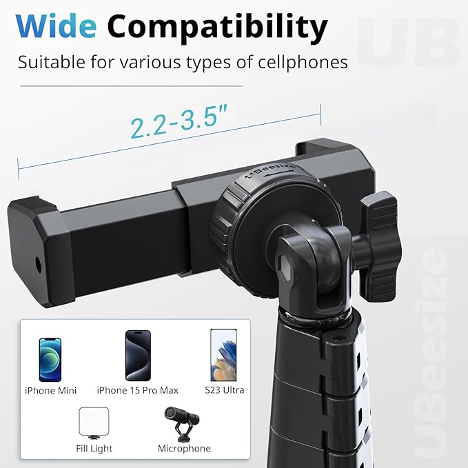 UBeesize 72" Phone Tripod & Selfie Stick, Camera Tripod Stand with Wireless Remote and Phone Holder,Compatible with iPhone Android, Perfect for Selfies/Video Recording/Live Streaming Black - Image 3